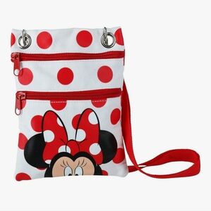 Disney Minnie Mouse Polka Dot Passport Crossbody Bag - Double Zip -Red And White